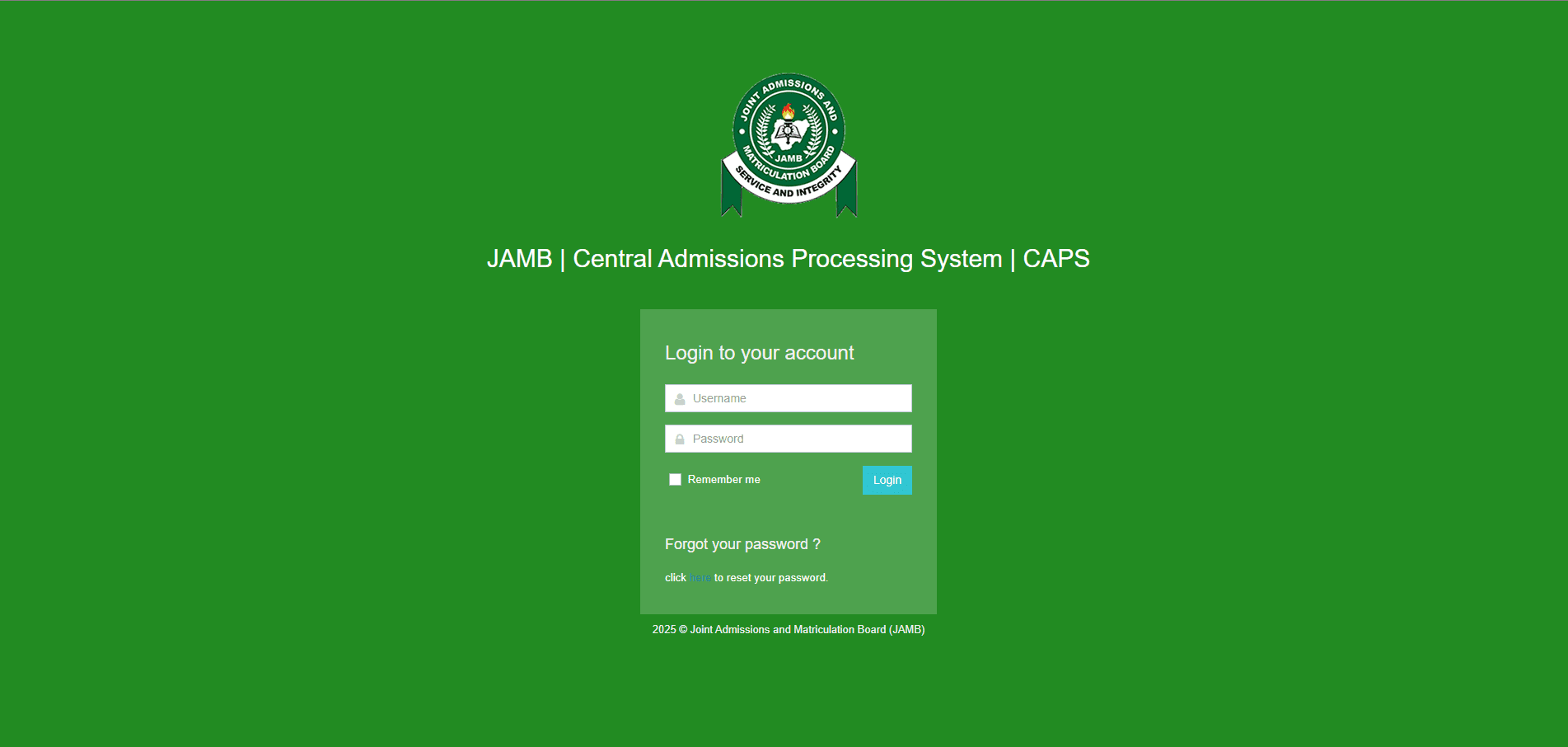 Jamb caps login discount